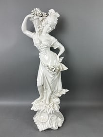 White Bisque Statue - Lady with Bouquet