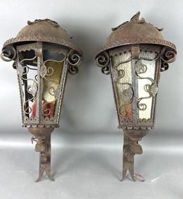 Wrought Iron and Glass Outdoor Lanterns
