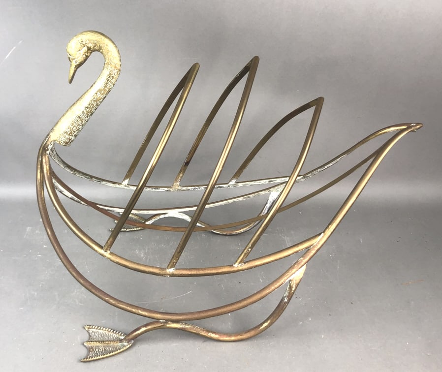 Brass Swan Form Magazine Rack (1 of 4)