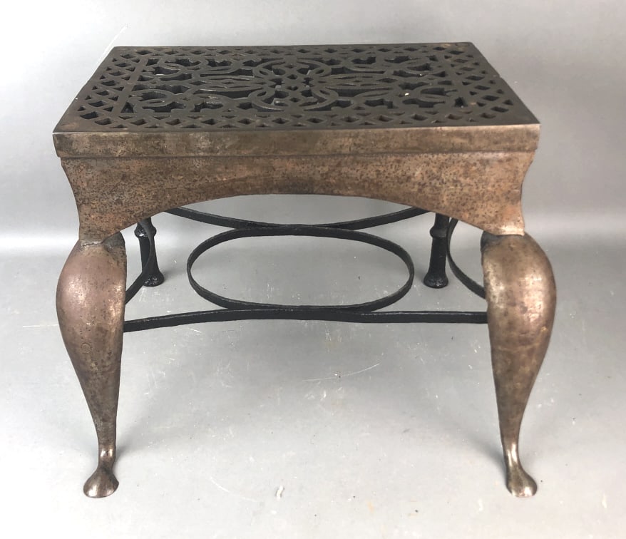 English Metal Footman: 19 C English Metal Footman 13 1/4"h x 19"w x 16"d Condition, overall wear, some cracks to metal