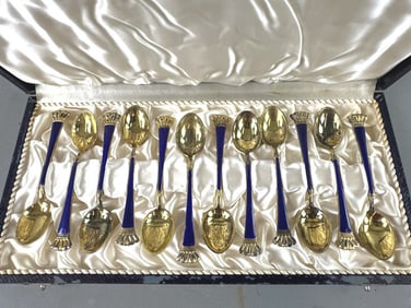 Danish Gilt Sterling & Enamel Demitasse Spoons