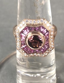 14K Gold Pink Sapphire and Pink Tourmaline Ring