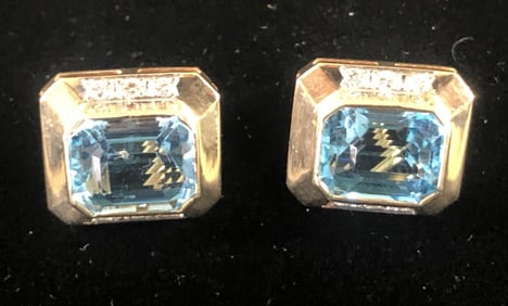 Pair of Blue Topaz & 14 K Gold Earrings