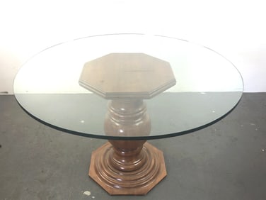 Contemporary Glass and Fruitwood Dining Table