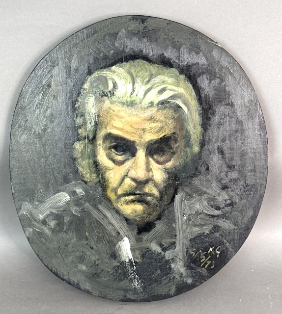 Xavier Gonzalez - Portrait of Man: Xavier Gonzalez - Portrait of Man. Husband of Ethel Edwards. Oil on canvas, laid on board. Dated 5/15/73. 14"h x 12 1/2"w.Condition: Minor wear, minor scratches.