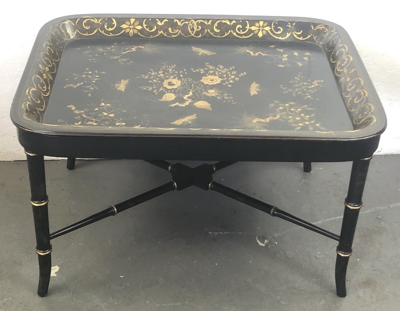 19th C Black Lacquer Papier Mache Tray on Stand (1 of 5)