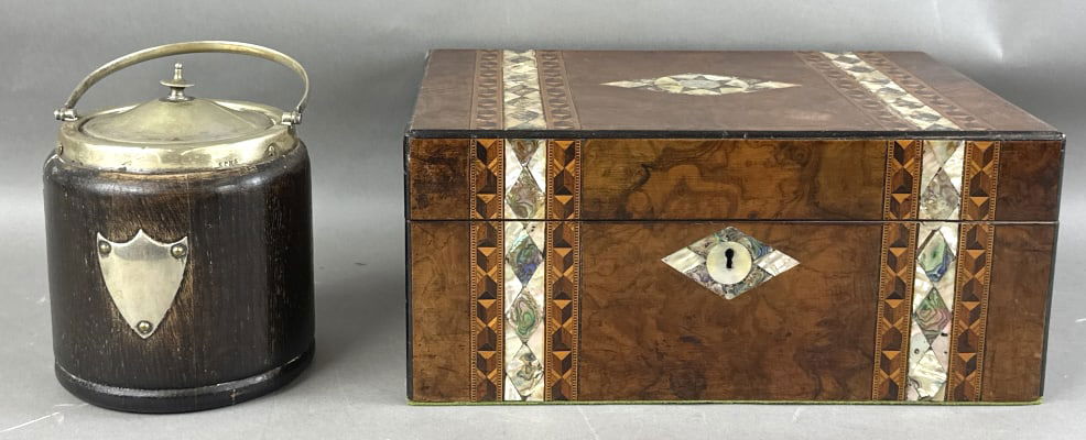 Oak Biscuit Barrel & Inlaid Jewelry Box (1 of 15)