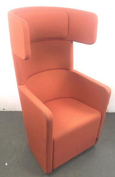 Bene - Orange Upholstered Swivel Chair: Bene - Orange Upholstered Swivel Chair 50 1/2"h x 26"w x 30"d Condition: Minor stains, light wear