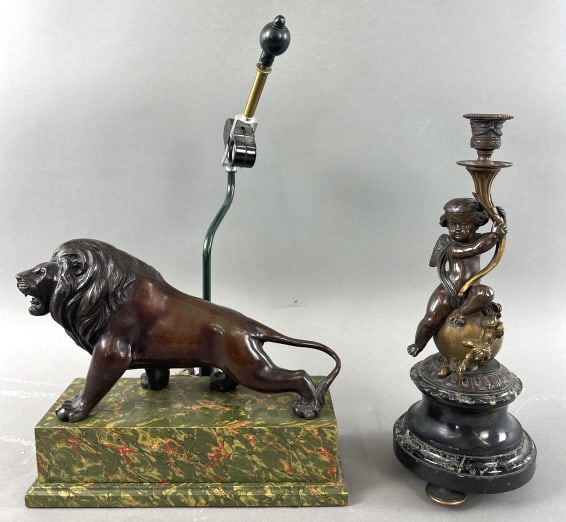 Bronze and Marble Cherub Candleholder (1 of 9)