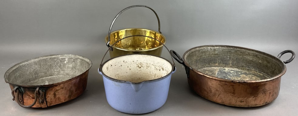 Group of Copper, Brass and Cast Iron Pots (1 of 9)