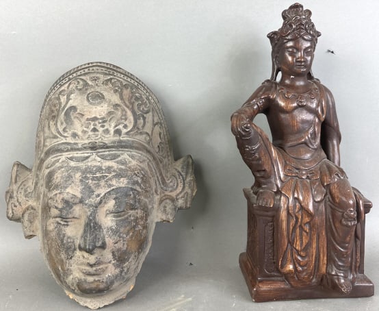 Asian Terracotta Head & Figural Item (1 of 15)