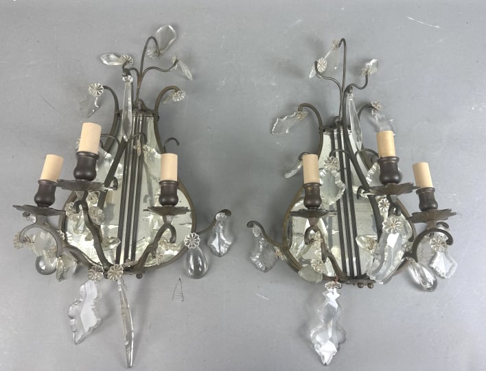 Brass & Crystal Mirrored Sconces (1 of 7)