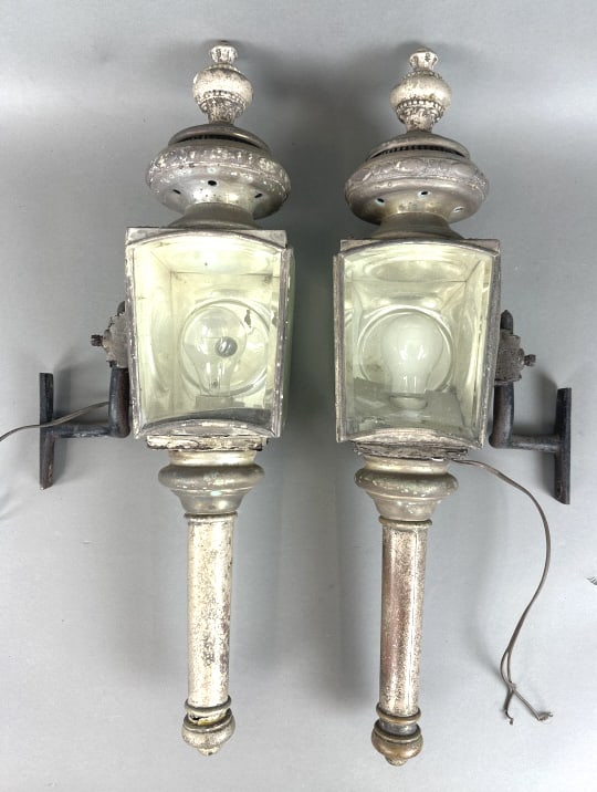 Pair of Silvered Carriage Lanterns (1 of 7)