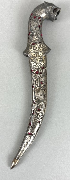 Indo Persian Khanjar Silver Inlaid Dagger (1 of 10)