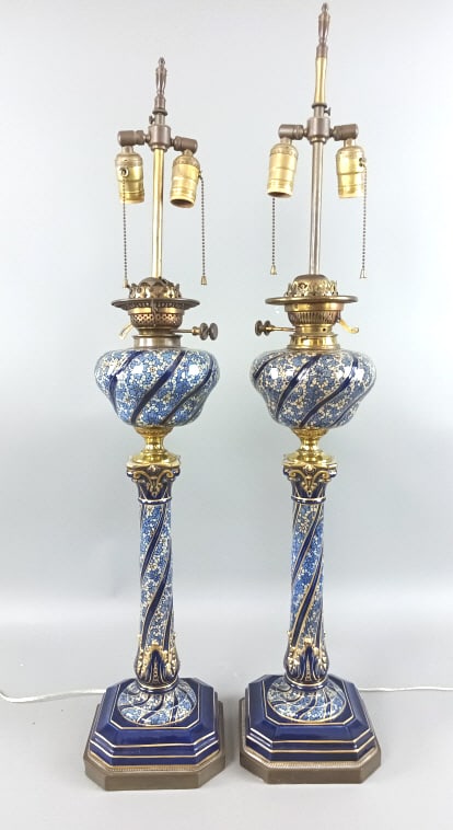 Pair of Ornately Decorated Porcelain Fluid Lamps (1 of 6)