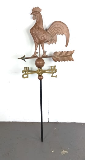 Copper Rooster Weather Vain: Copper Rooster Weather Vain 56"h x 24" dia Condition: Some bent metal