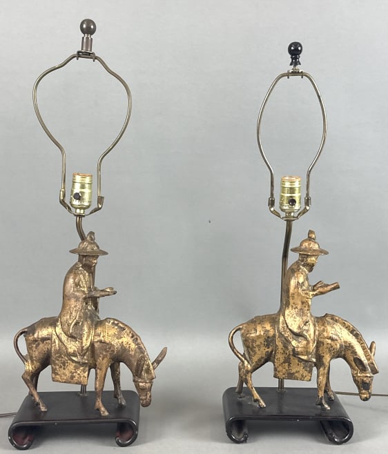 Pair of Metal Asian Style Lamps of Men on Donkeys (1 of 5)