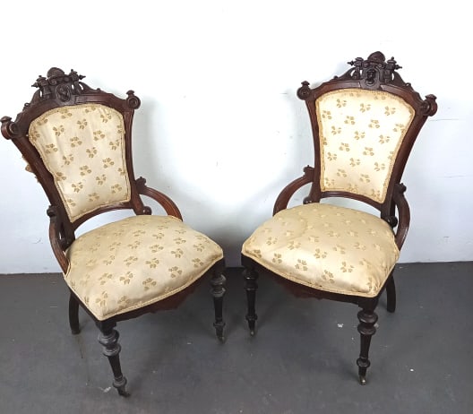 Pair of Victorian Walnut Upholstered Side Chairs (1 of 5)