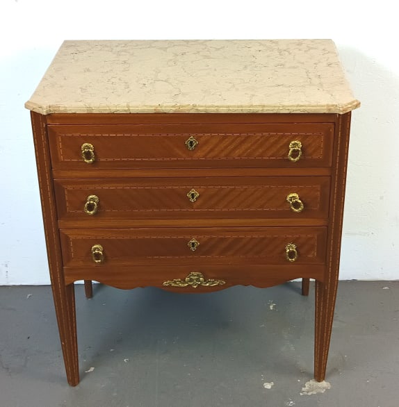 Louis XVI Style 3 Drawer Marble Top Commode (1 of 5)