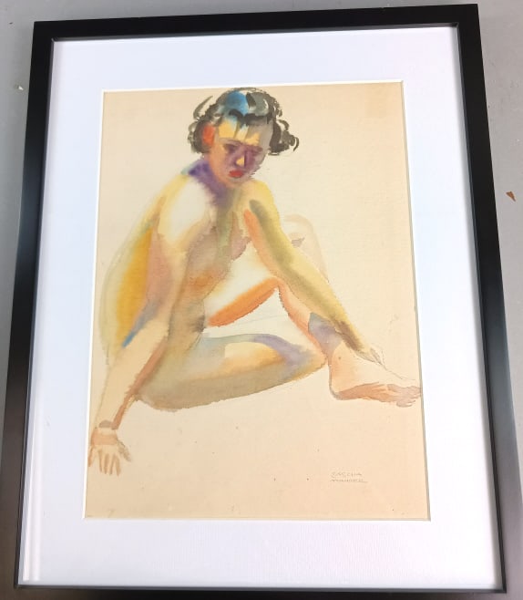 Sascha Maurer American 1891-1961: Sascha Maurer American 1891-1961. Nude watercolor signed (LR). Sight: 15 1/2"h x 11 1/2"w Condition: Good.