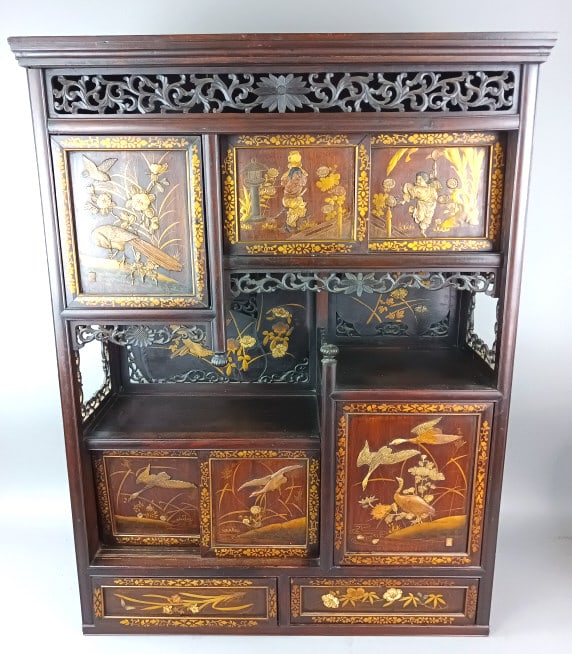 Chinese Carved Wood Chinoiserie Cabinet (1 of 8)