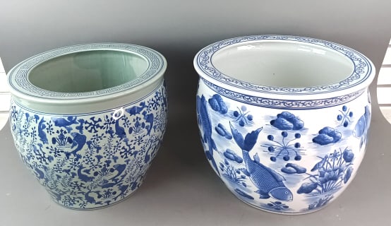 Two Asian Blue and White Porcelain Planters (1 of 10)
