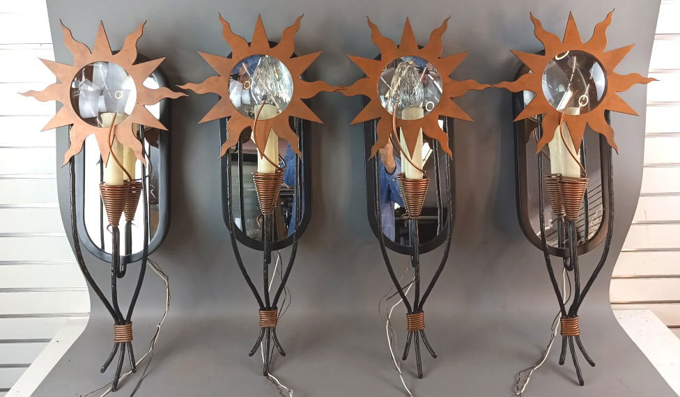Set of 4 Sconces with Sun Motif (1 of 5)