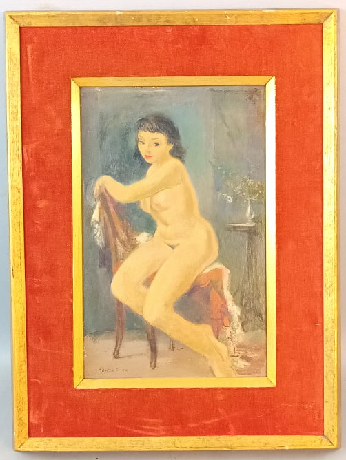 Nude Portrait by Adolph Konrad: Nude Portrait by Adolph Konrad. oil on board signed (LR). Sight: 11"h x 7"w Condition: Some scratches to frame.
