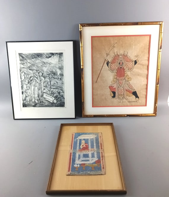 Grouping of Three Framed Asian Pictures (1 of 5)