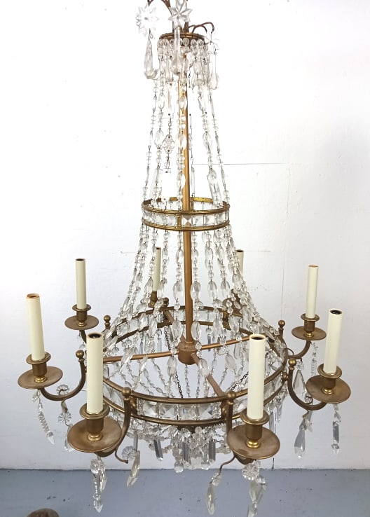 Regency Style Crystal & Brass 8 Light Chandelier (1 of 4)