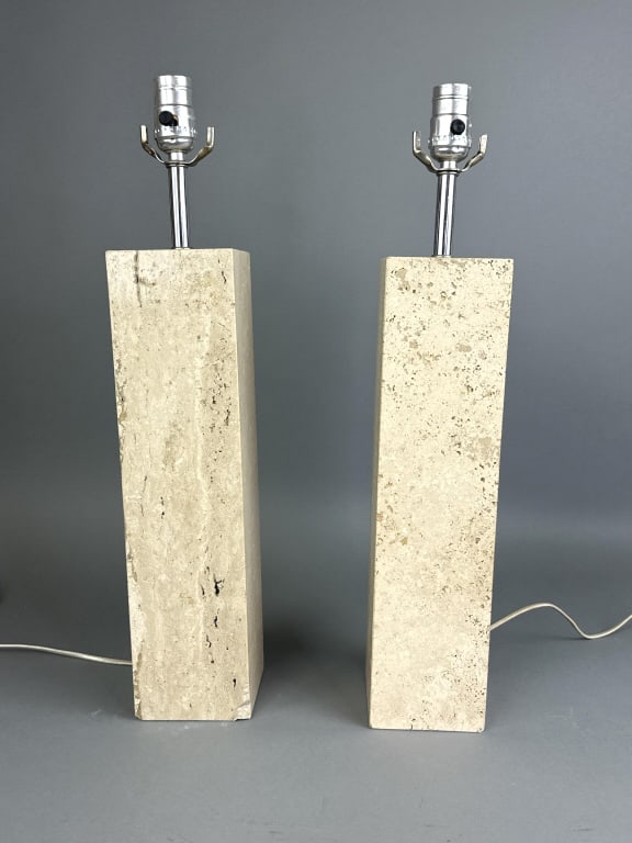 Pair of Square Column Marble Lamps (1 of 10)