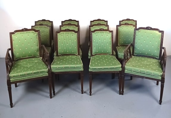 Set of Twelve Louis XVI Upholstered Dining Chairs (1 of 9)