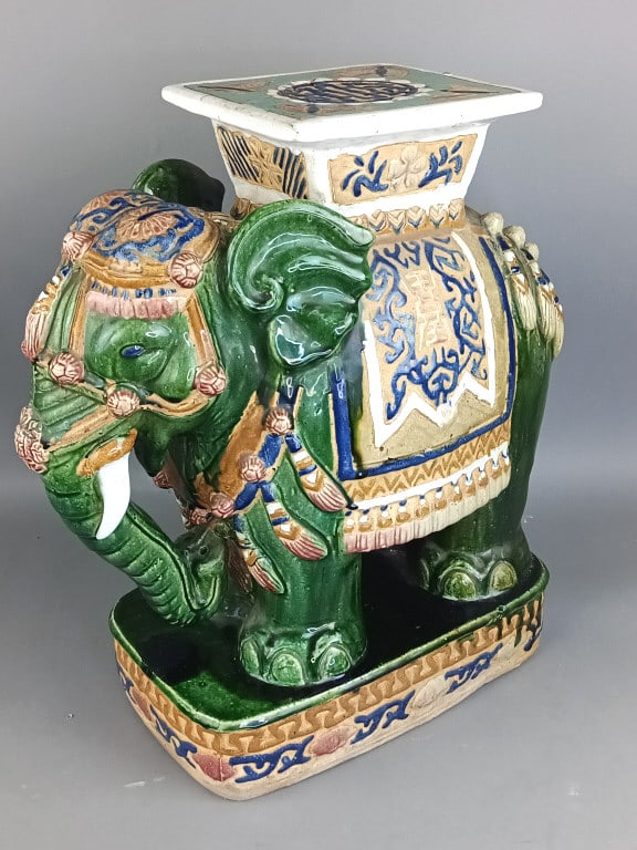 Ceramic Elephant Garden Bench: Ceramic Elephant Garden Bench. 22"h x 21"w x 9"d Condition: Good.