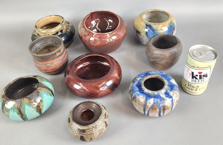 Group of 9 Pottery Bowls: Group of 9 Pottery Bowls. Tallest: 4"h Condition: Overall good.