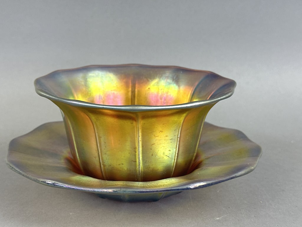 Steuben Gold Aurene Glass Finger Bowl & Plate (1 of 9)
