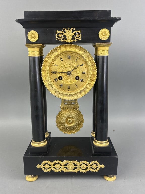 French Slate & Brass Mantle Clock (1 of 9)