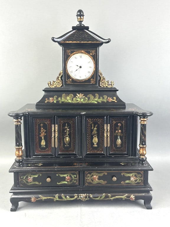 Black Lacquer Painted Pagoda Jewelry Box (1 of 10)