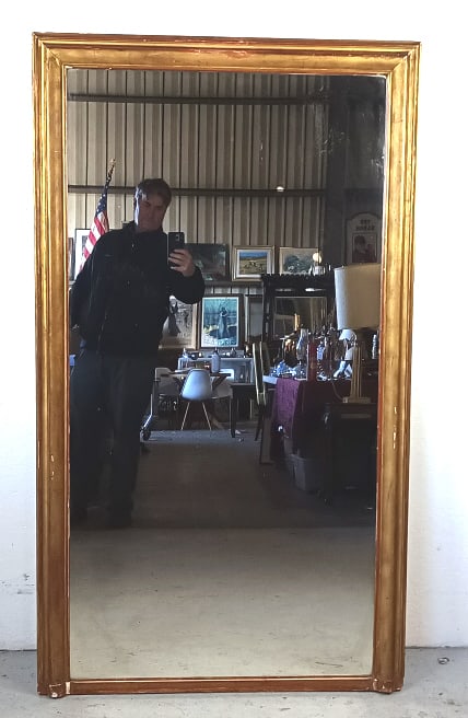 19th C. French Giltwood Mirror: 19th C. French Giltwood Mirror. 63 3/4"h x 36 1/2"w Condition: Some loss of gilt, gesso and some wear to silvering on mirror.