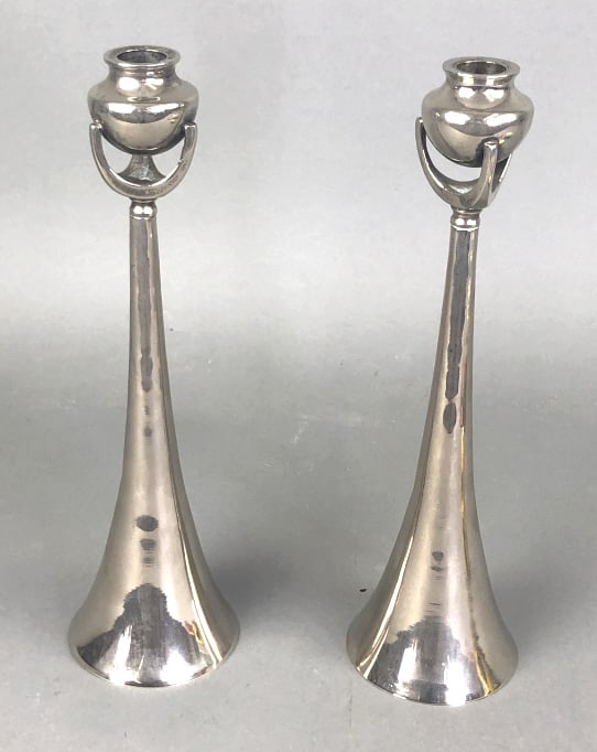 Pair Art Nouveau Style Silver Plated Candlesticks (1 of 6)
