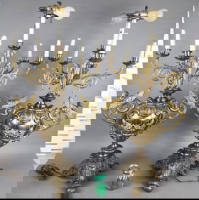 Pair of Victorian Brass Five Arm Candelabra Lamps