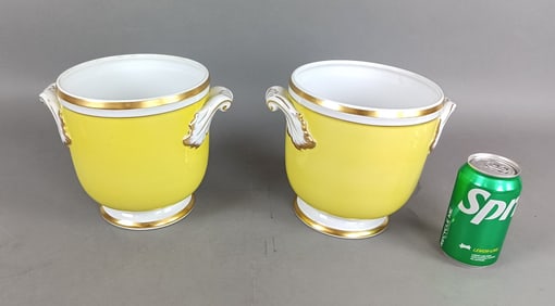 Pair of Yellow Mottahedeh Cache Pots