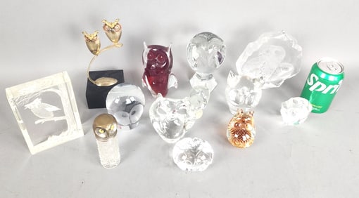 Grouping of Owls Including Baccarat & Steuben