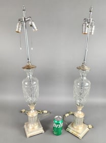 Pair of Crystal & Silver Metal Lamps