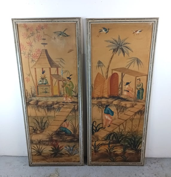 Pair of Asian Style Oil on Canvas Panels (1 of 6)