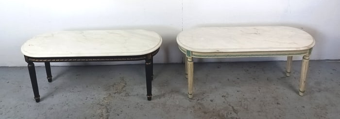 Two Louis XVI Style Marble Top Low Tables