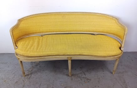 Louis XVI Style Cane & Upholstered Settee