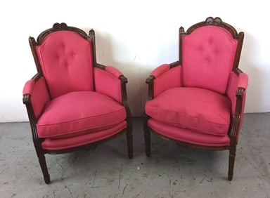 Pair of Louis XVI Style Upholstered Bergere