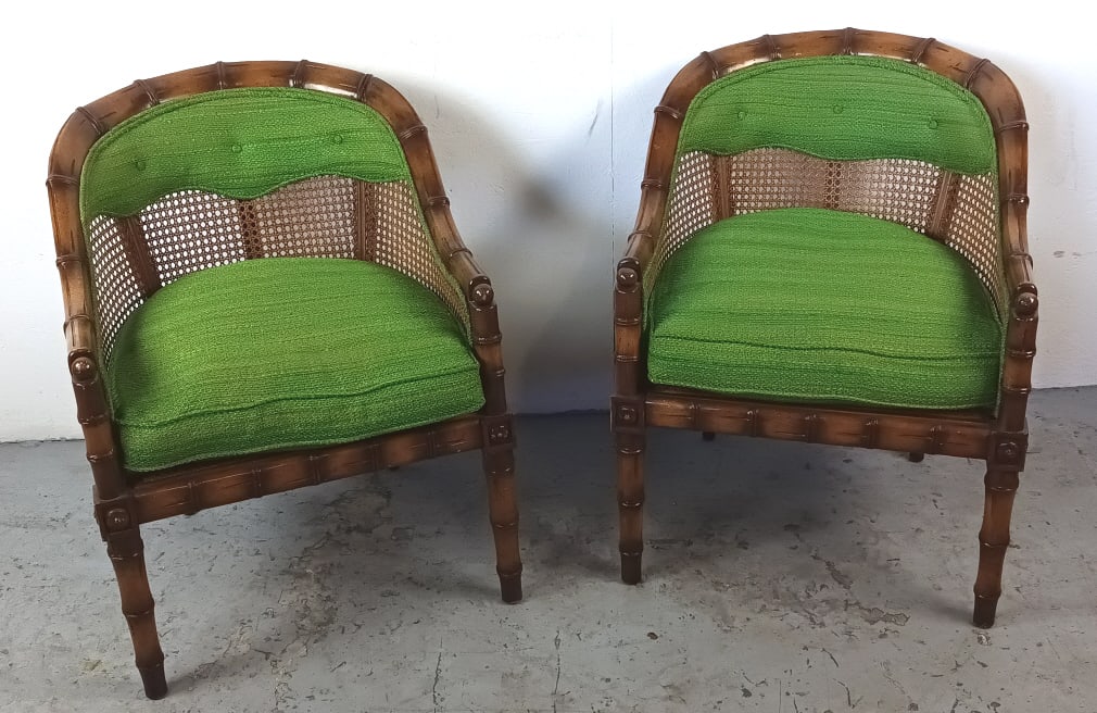 Pr. of Faux Bamboo Caned Club Chairs (1 of 5)