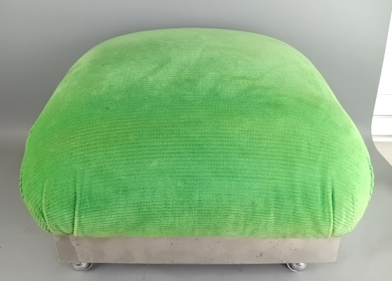 MCM Style Chrome & Upholstered Ottoman (1 of 4)