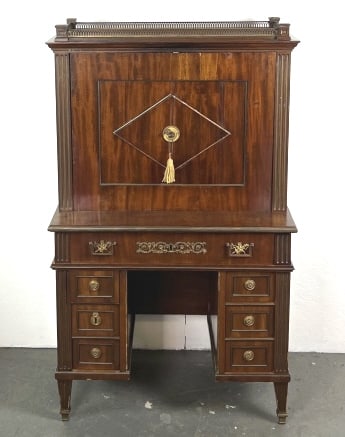 Louis XVI Secretaire a Abattant: Louis XVI Secretaire a Abattant. 54"h x 32"w x 18"d Condition: Some chipped veneer, some cracks and some loss of brass molding.